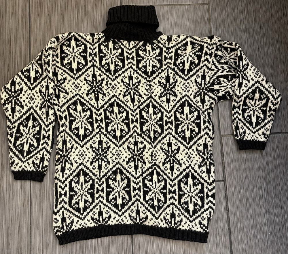 Vintage 90s Gap Snowflake Nordic Pattern Turtleneck Sweater Wool Medium Black